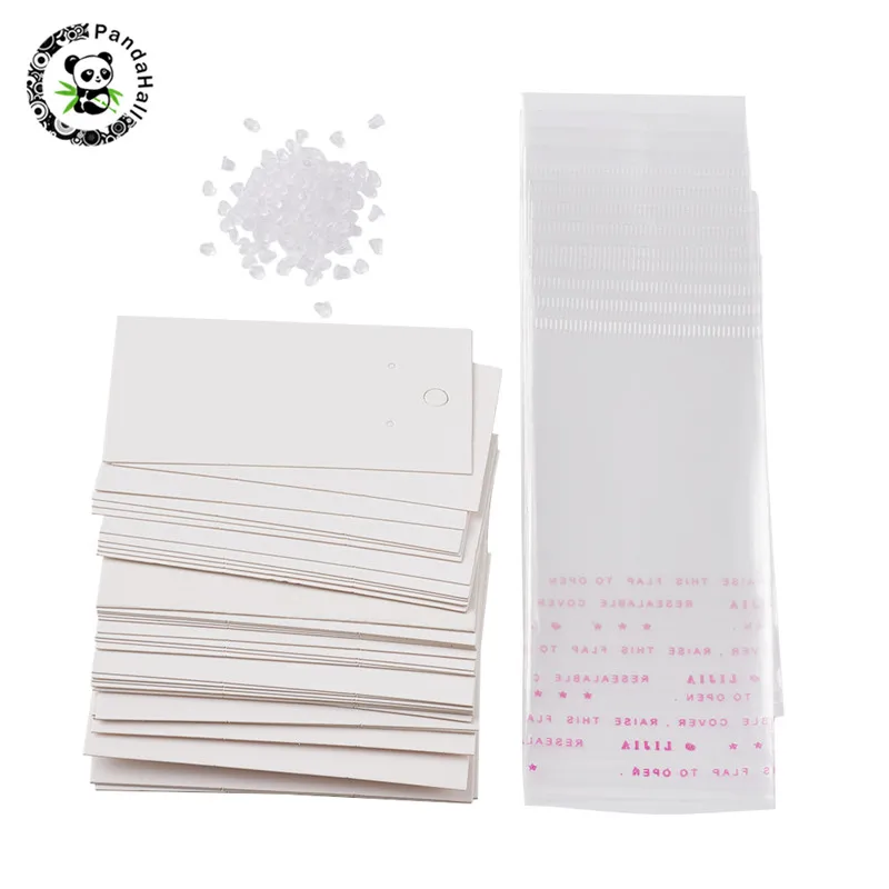 White-200pcs Pandahall 200/300 шт/набор прямоугольная бумага карты для витрины для ювелирных изделий принадлежности для сережек 4 цвета 90x50x0,1 мм отверстие: 1~ 5 мм - Цвет: White-200pcs