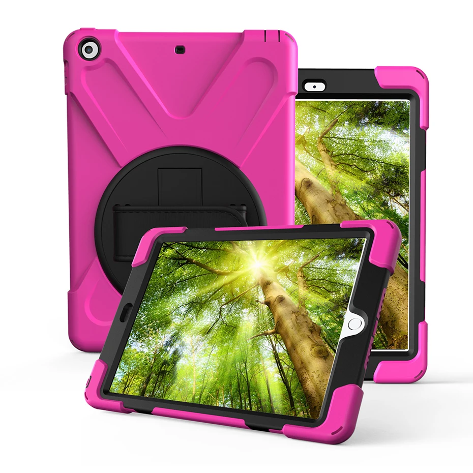 360 Вращающаяся подставка чехол для iPad 9,7 дюймов с ручным ремешком Броня защитный ударопрочный полный защитный чехол