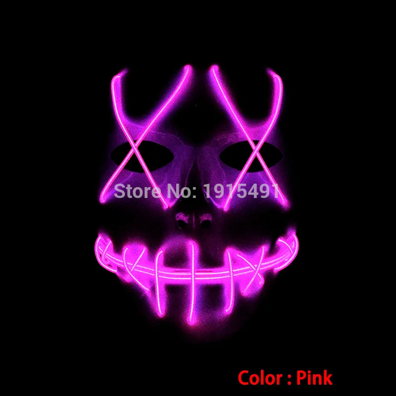 Pink КРАСОЧНЫЙ ХЭЛЛОУИН сверкающий светодиодный светящаяся Маска Новинка Электрический провод для освещения пугающая маска как ролевые игры вечерние, карнавал вечерние подарок на день рождения - Цвет: Pink