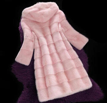 pink Женская шуба из натурального меха норки, новинка, зимняя длинная теплая шуба, Женская куртка высокого качества, шуба из меха норки для женщин 103135 - Цвет: pink