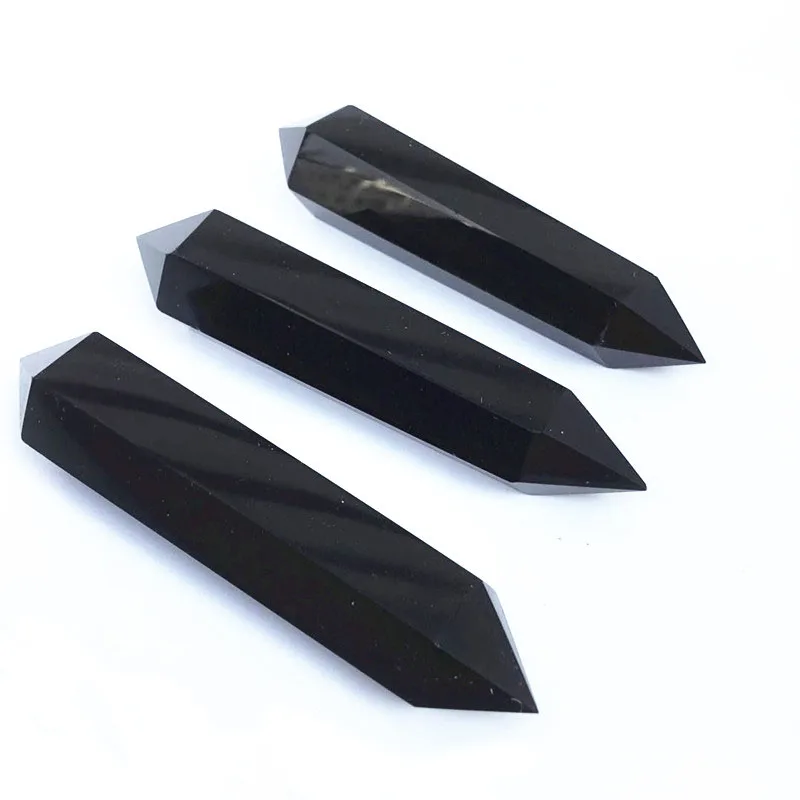 

3 шт. натуральный черный обсидиановый точечный кварцевый кристалл с двойным концевым концом