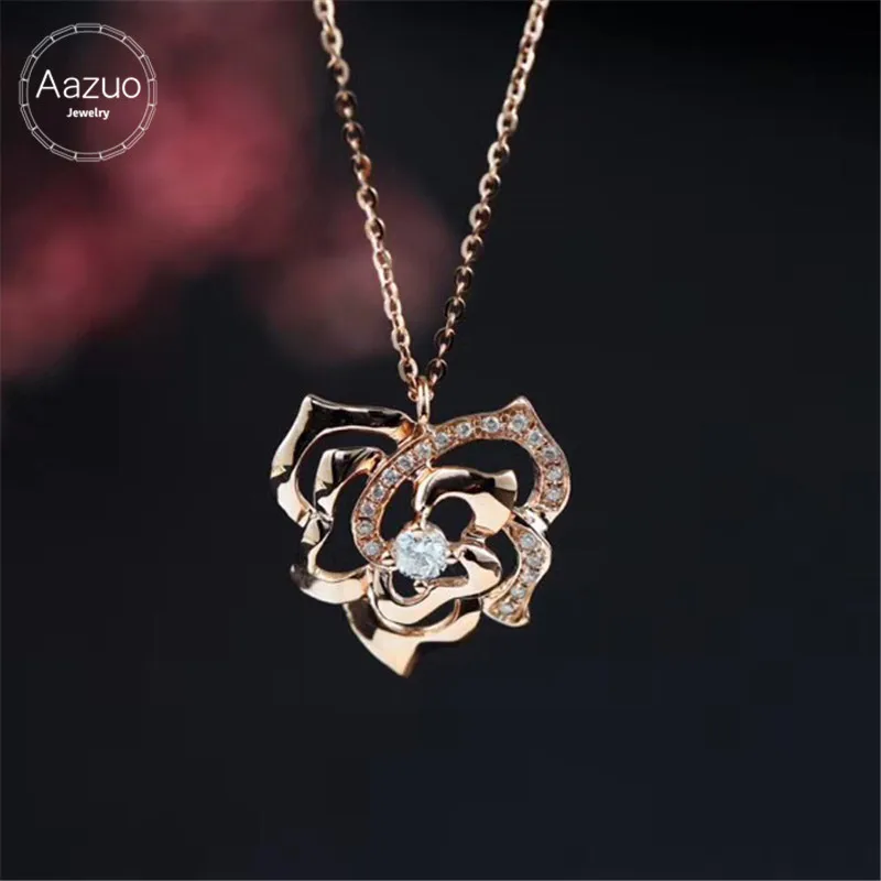 Aazuo Real 18 K розовое золото настоящий бриллиант IJ SI роза цветок подвеска-ожерелье Подарочное для женщин помолвка Свадебная гирлянда цепь Au750