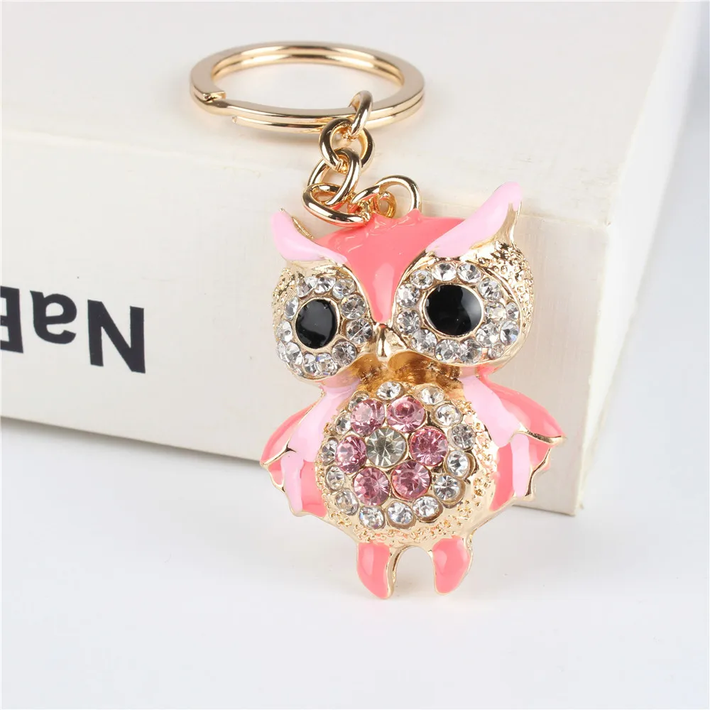 

Pink Owl Bird Pendant Charm Rhinestone Crystal Purse Bag Keyring Key Chain Accessories Wedding PartyHolder Keyfob Gift