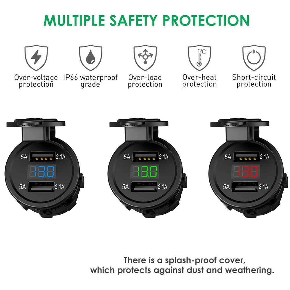 Powstro автомобильное зарядное устройство Водонепроницаемый Dual USB порты чехлы для