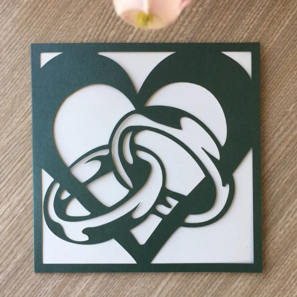 

50pcs/lot Hollow Heart And Ring Laser Cut Modern fashion Wedding Invitation Card Valentine's Day Confessions Engagement Card