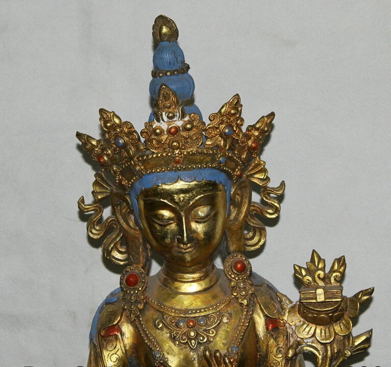 Collectible bronze S1816 Chinese Bronze Buddhism gilding stand White spirit of Compassion Goddess Statue B0403 | Дом и сад