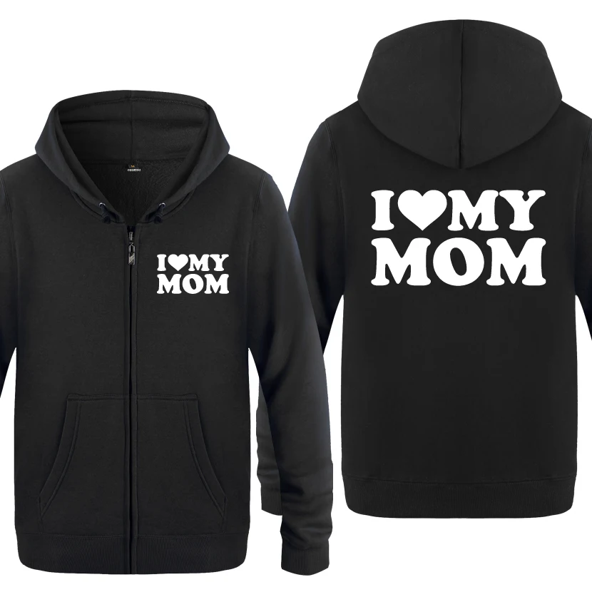

Мужская Флисовая Кофта на молнии с капюшоном и надписью «I Love My Mom»