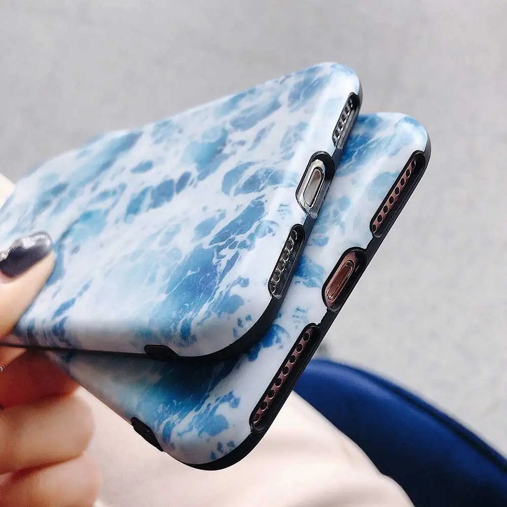 Boucho Light Blue Marble Phone Cases For iphone X Xs Max Xr Shell Luxury IMD Soft Cover 8 7 6 6s Plus Case Capa Coque |