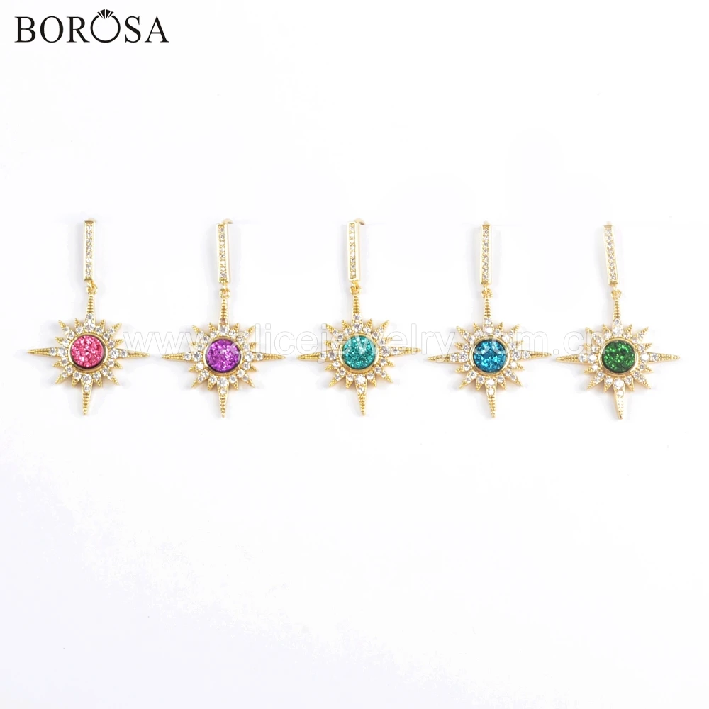 Женские серьги с крючками BOROSA 4 пары круглые кристаллами из фианита радужного