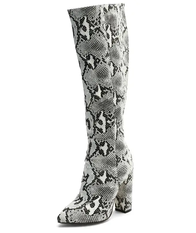 Многоцветный Buono Scarpe/высокие сапоги без шнуровки на высоком каблуке со змеиным принтом обувь с смешанным животным принтом пикантные высокие сапоги на высоком каблуке; Botas Mujer; коллекция года; большой размер 47 - Цвет: Многоцветный