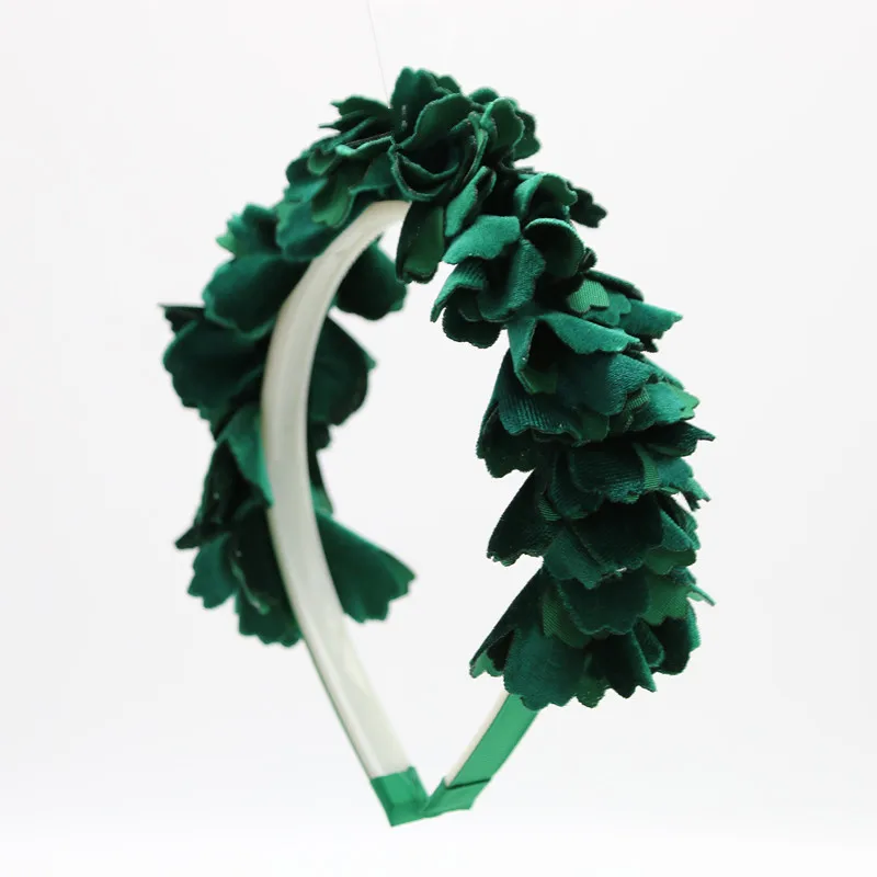 full head green Новинка, модная бархатная повязка для волос с цветком, OEM, Детская мода, аксессуары для волос на всю голову с пластиковой лентой с зубами - Цвет: full head green
