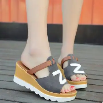 Student sandals female slippers 2018 new summer women slope with high heels thick bottom casual Korean fashion fish mouth wild | Обувь