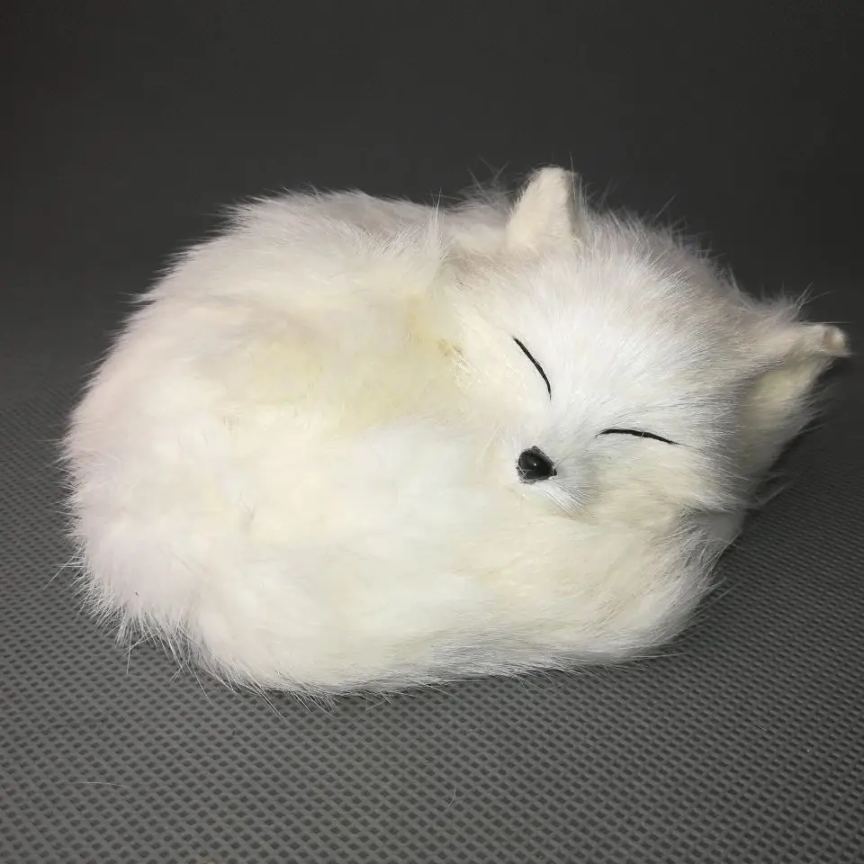 

real life toy lovely white sleeping fox about 14x12cm hard model,polyethylene&fur fox toy decoration gift h0052
