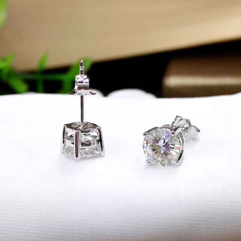 Genuine14K 585 Белое Золото Push Back 2 карат ctw F цветной Тест Положительный Лаборатория Grown Moissanite алмазные серьги для женщин