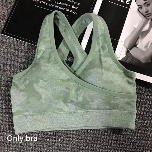 Green bra 2 шт./компл. одежда для йоги наборы Женская Спортивная одежда Женская одежда для фитнеса одежда для активного отдыха Камуфляжный спортивный костюм спортивный бюстгальтер леггинсы набор - Цвет: Green bra