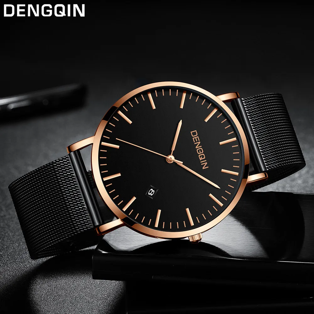 DENGQIN модные роскошные брендовые кварцевые мужские часы с ремешком из нержавеющей
