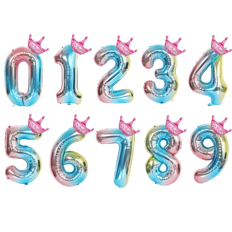 gradient pink crown 2 шт./лот 32 дюймов номер фольги Воздушные шары цифра воздушный шар Дети День рождения Дикие один украшения рисунок 30 Ans Decoracao Coroa - Цвет: gradient pink crown