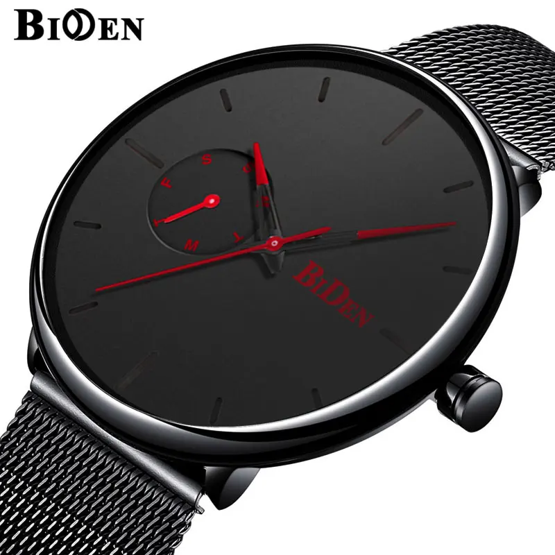 Reloj Hombre BIDEN Top Brand Luxury Men Watches Waterproof Ultra Thin Date Wrist Watch Male Mesh Strap Casual Quartz Clock