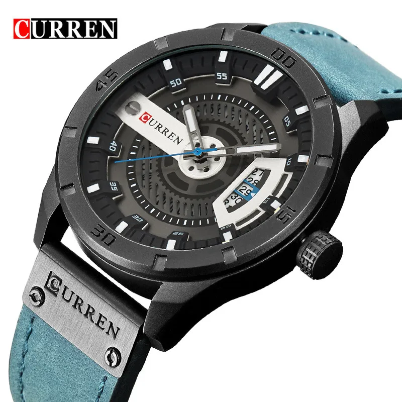 black blue CURREN для мужчин часы Военная Униформа Спортивные кварцевые Дата человек повседневное кожа наручные часы Relogio Masculino роскошные - Цвет: black blue