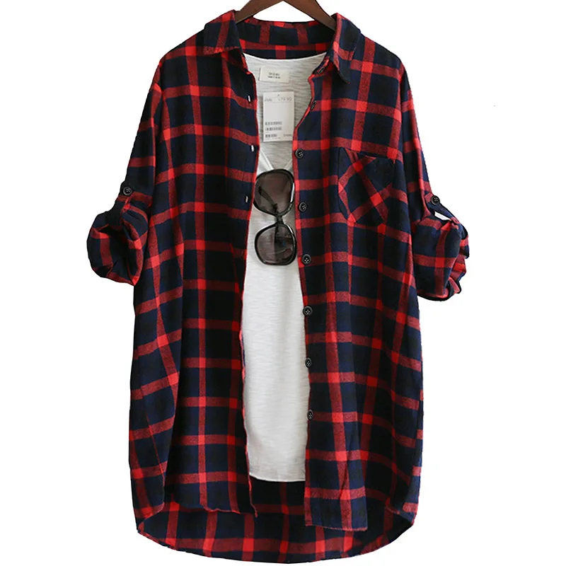 Женская клетчатая блузка рубашка Femininas Blusas женские блузки весна осень модные повседневные свободные топы с длинным рукавом хлопковые рубашки