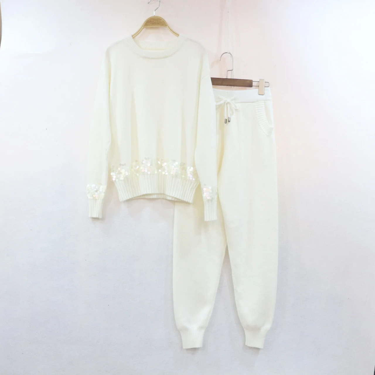 Женский комплект из 2 предметов с круглым вырезом и шнуровкой вязаный свитер