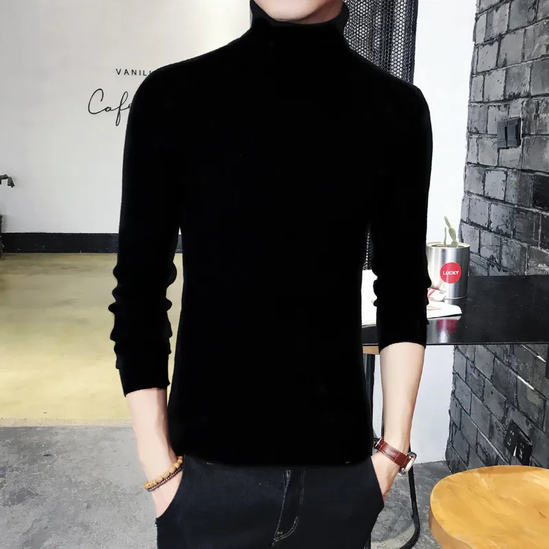 

Men's tall turtleneck sweater, two lapels, plain bottom shirt, tight knitted sweater, men's wear