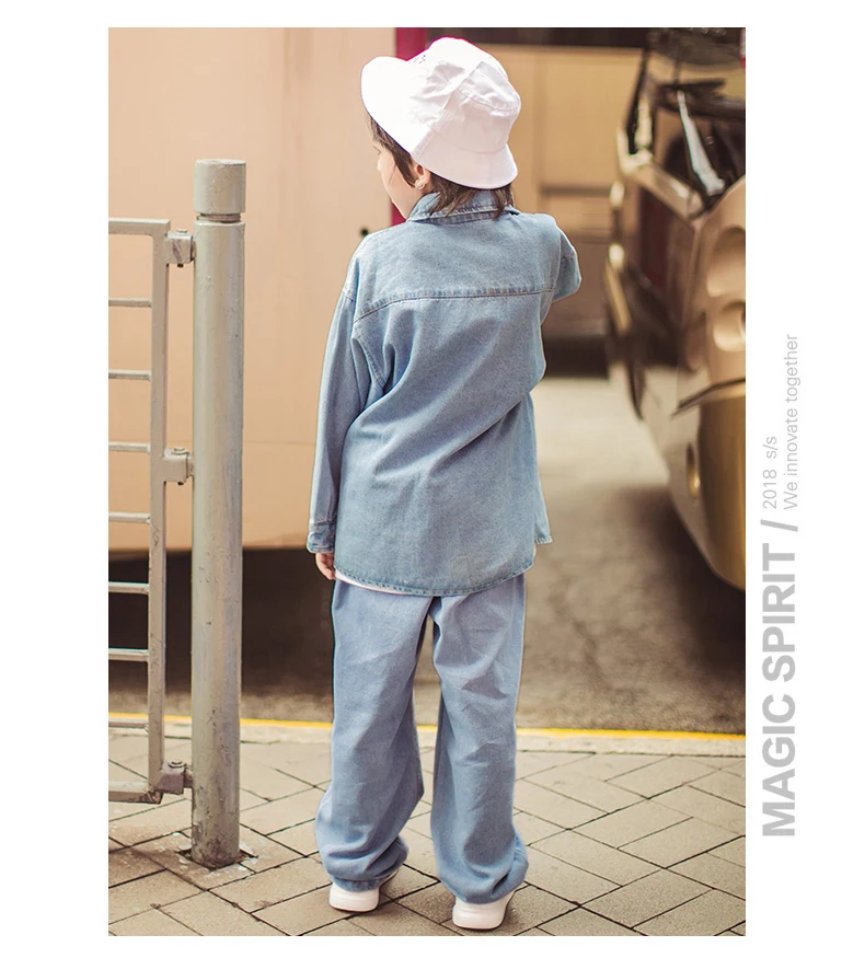 Vestido/Детский костюм в стиле хип-хоп, джинсовый костюм, топ+ штаны, стеет, костюм Джаз, детская джинсовая одежда, детская одежда в стиле хип-хоп, BL1952