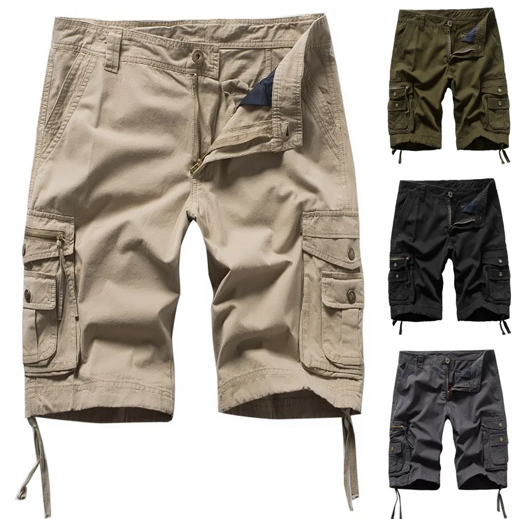 Fashsiualy бермуды masculina мужские повседневные однотонные пляжные рабочие штаны с карманами Брюки карго шорты мужские