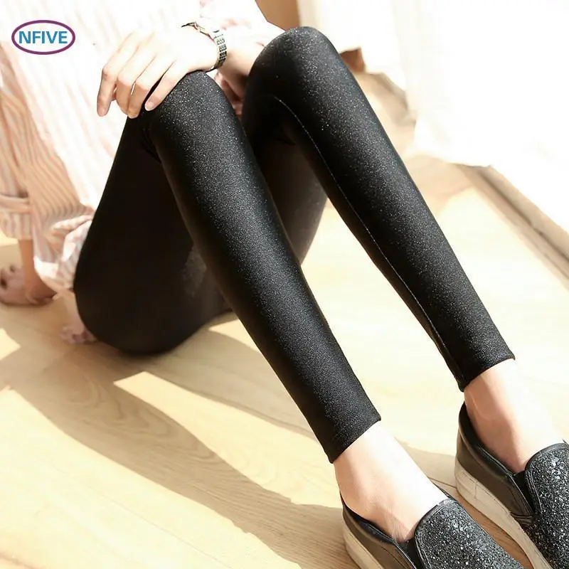 NFIVE бренд 2017 женские эластичные блестящие черные леггинсы модные обтягивающие