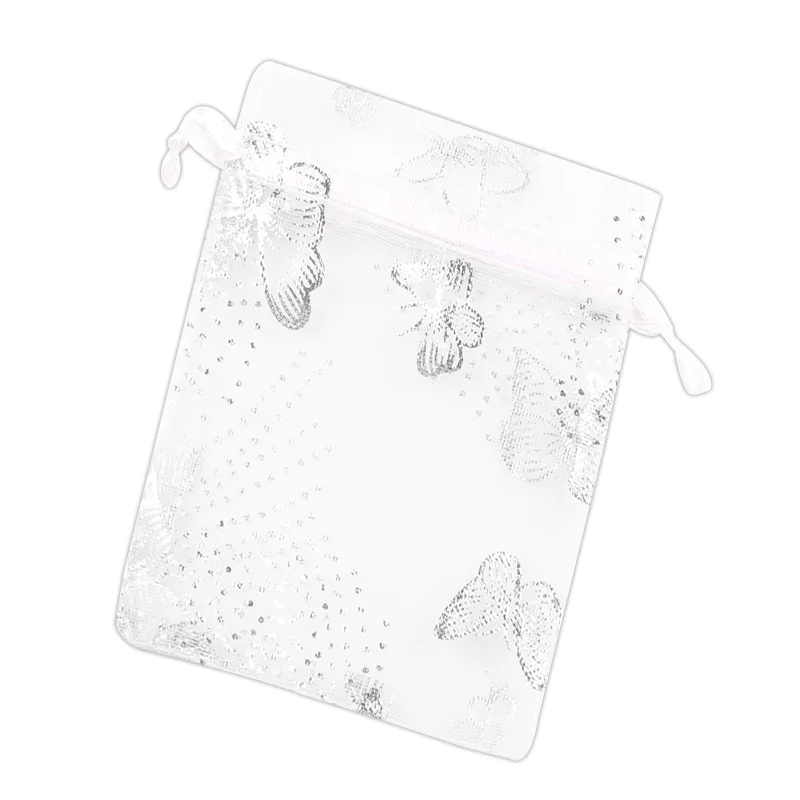 

100Pcs 7x9cm Mixed white Butterfly Bags Wedding Party Decoration Drawable Packaging Bags Jewelry Candy Organza Bags & Pouches