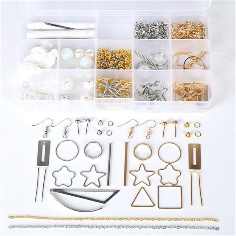 White Модные 1 коробка DIY наборы бусин набор разноцветные металлические серьги крючки застежки для женщин DIY серьги Висячие ювелирные изделия - Окраска металла: White
