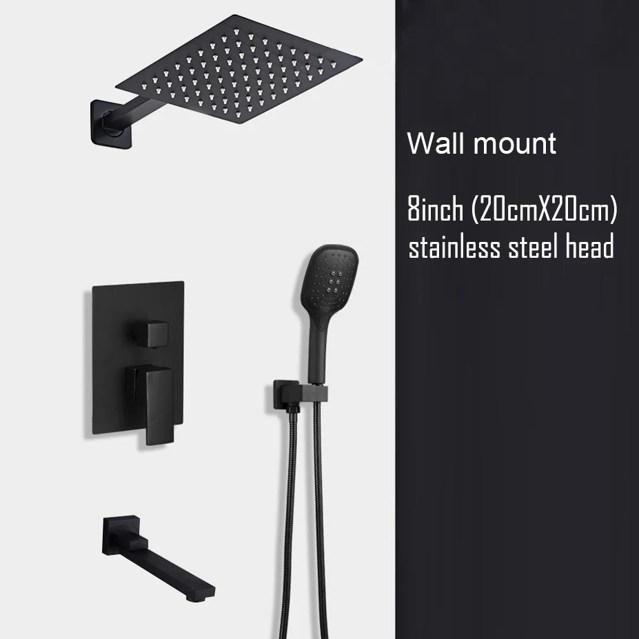 Wall Mount 8 inch BAKALA черный скрытый смеситель для душа набор из нержавеющей стали дождевая насадка для душа с одной ручкой смеситель для ванной - Цвет: Wall Mount 8 inch