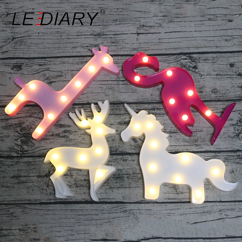 Светодиодный ночсветильник LEDIARY в виде животных 3D украшения единорог фламинго