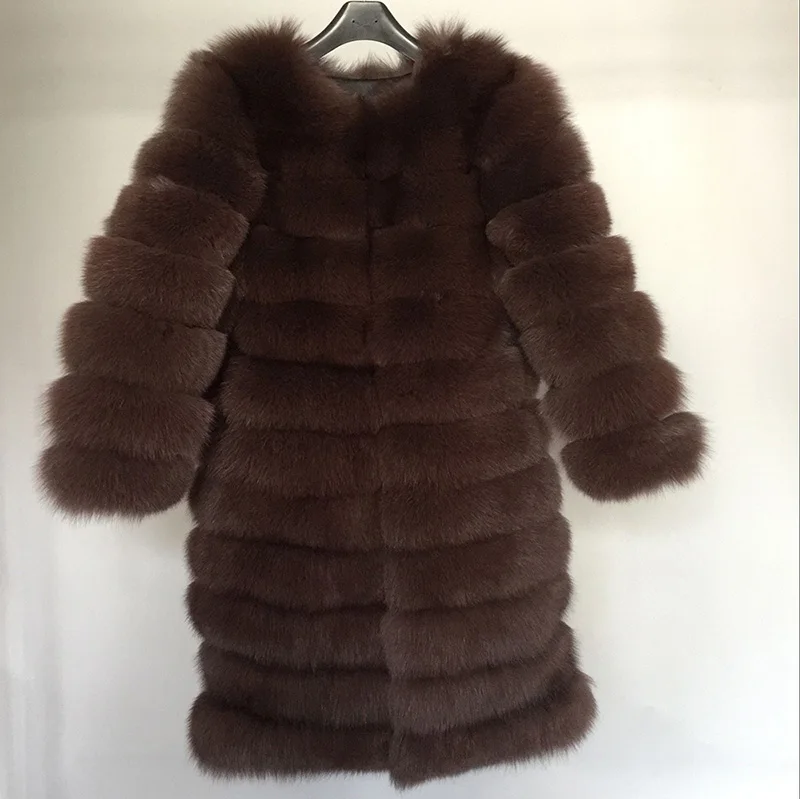 Jancoco Max 11 строк зимние теплые длинные пальто из натурального Лисьего меха женская верхняя одежда высокого качества натуральная Меховая куртка Верхняя одежда S7169 - Цвет: Coffee