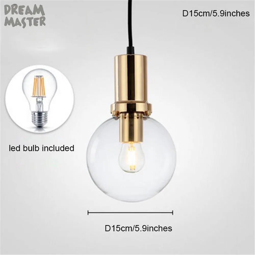 Gold D15cm E27 светодиодный светильник, люстра для столовой, современный черный золотой блеск, прозрачный глобус, стеклянный абажур, декоративные люстры для освещения острова - Цвет абажура: Gold D15cm