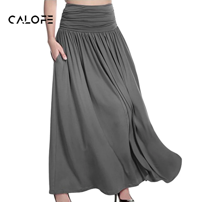 CALOFE одноцветное для женщин юбки людей Стиль Высокая талия свободные Vestidos лето 2019