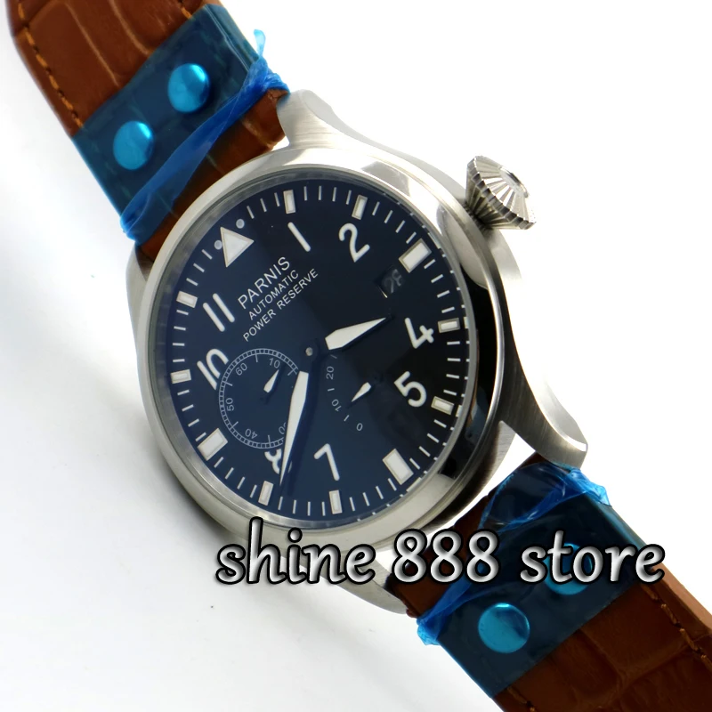 47 мм часы Parnis большой черный циферблат запас мощности хронометр ST 2530