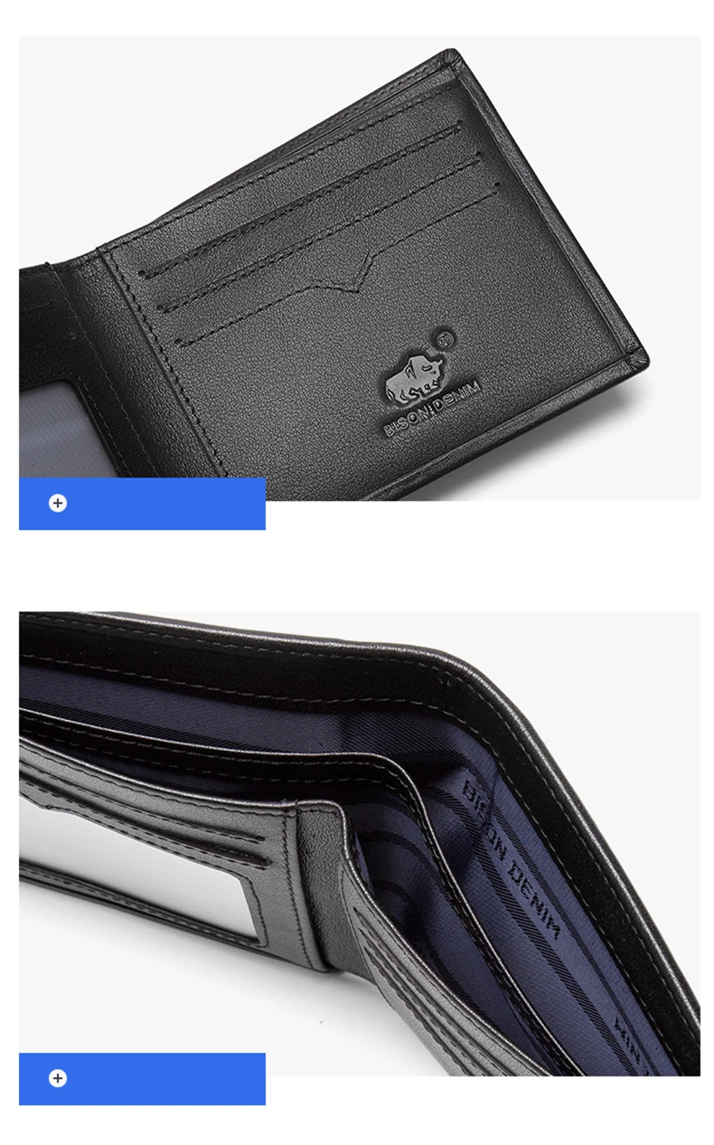 BISON DENIM, натуральная кожа, RFID кошелек, Мужской многофункциональный держатель для карт, кошелек с отделением для монет, мягкий Стандартный кошелек для денег W4495