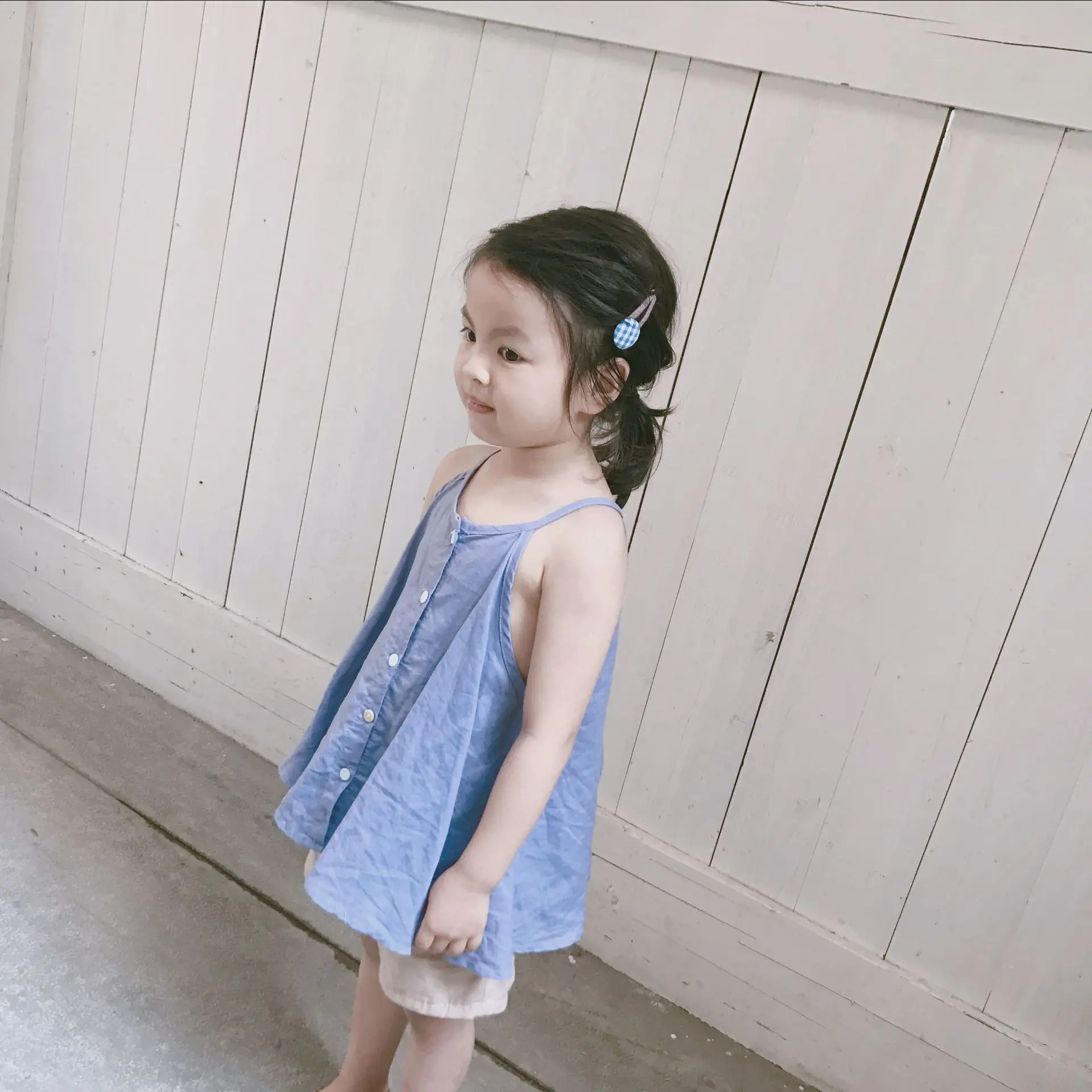 Летний Новый детский хлопковый и льняной топ с лямкой на шее корейский кукольный