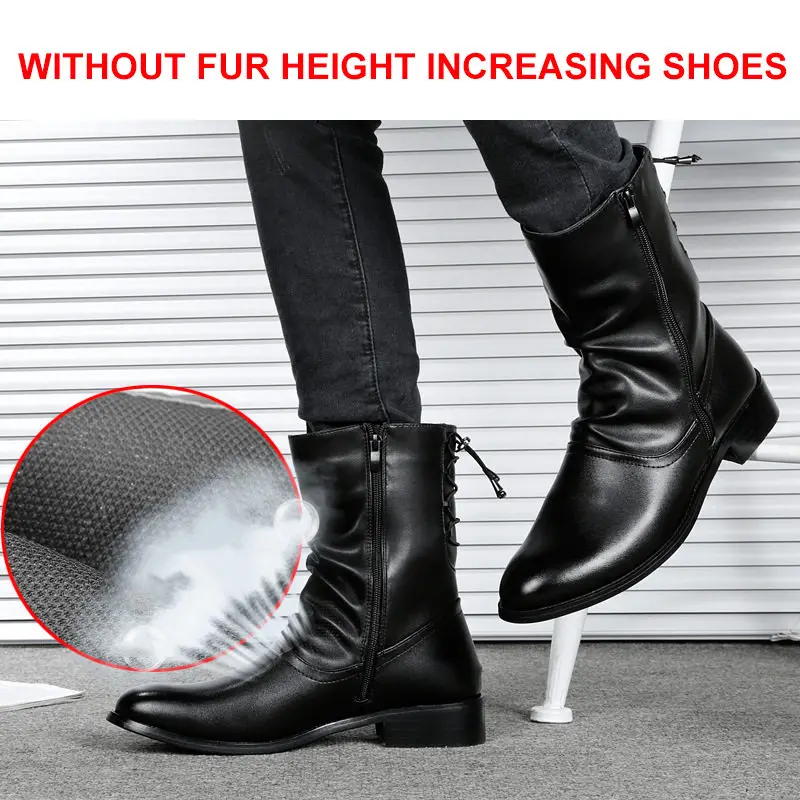Add Height Boots Мужские ботинки из натуральной кожи; мягкие дышащие туфли с острым носком; сезон осень-зима; повседневная обувь на плоской подошве в винтажном стиле - Цвет: Add Height Boots