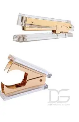 yellow gold 2pcs set Розовое золото акриловый Степлер комплект канцелярские Настольные принадлежности 1) степлер 1) штапельное удаление - Цвет: yellow gold 2pcs set