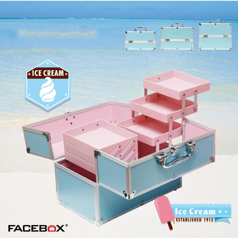 Цветной чехол для ногтей Facebox коробка макияжа с подносом алюминиевый шлейф