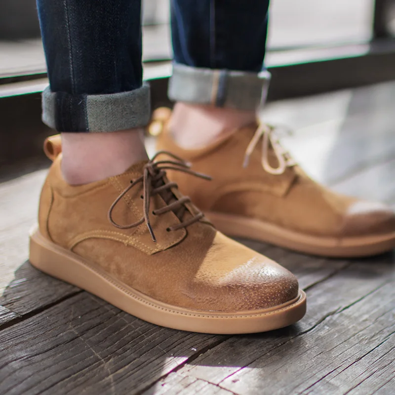 

Maden Men’s Solid Brown Suede Sneakers Pig Leather Shoes Casual Spring Autumn Oxford Work Shoes
