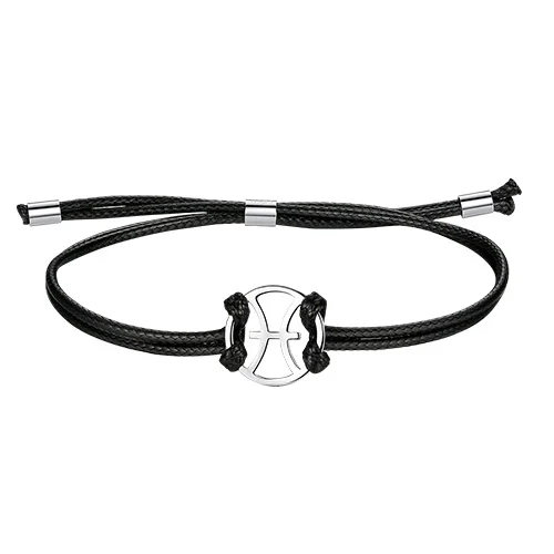 PISCES ELESHE, винтажные браслеты из серебра 925 пробы, черная кожа, дева, Знак Звезды, Зодиак, очаровательный браслет для женщин, мужчин, модное ювелирное изделие - Цвет камня: PISCES