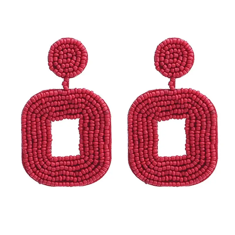 E1141 Red Sehuoran, модные серьги-капли из стеклянных бусин для женщин, ювелирные изделия, Висячие геометрические массивные серьги, свадебные подарки для девушек, для женщин - Окраска металла: E1141 Red