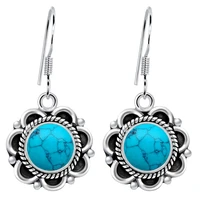 new creative vintage bohemia blue flower stone drop dangle earrings vintage retro silver plated earrings ewelry gift