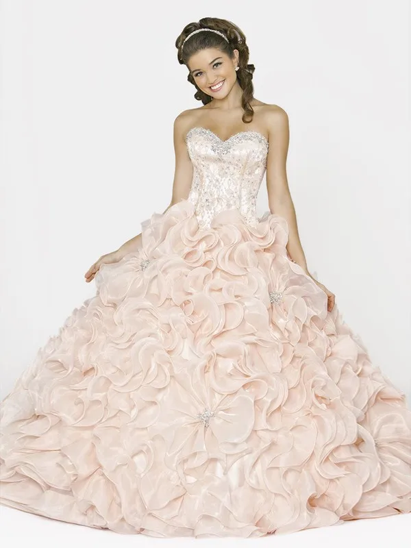 Ball Gown Sleeveless Sweetheart Beading Floor-length Organza Quinceanera Cheap Dresses POWDN14077BN485 |