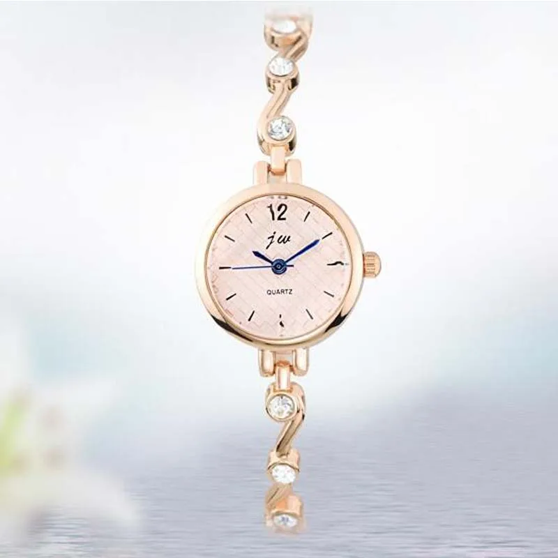 

JW Brand Small Dial Rose Gold Silver Women's Wrist Chain Bracelet Watches With Elegant Stone Fashion Quartz Dress Wristwatches