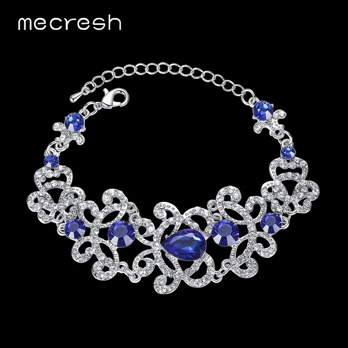 Blue Mecresh роскошные свадебные браслеты для женщин Серебряная цветная слеза стразы свадебные браслеты Мода Рождественский подарок SL032 - Окраска металла: Blue