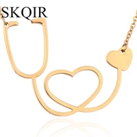 skqir skqir gold color stethoscope heart necklaces pendants for doctor medical student gift nurse fashion jewelry steel chain
